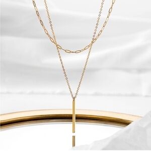 Gold 14k Gold Plated 2pc Bar Chain Pendant Necklace
